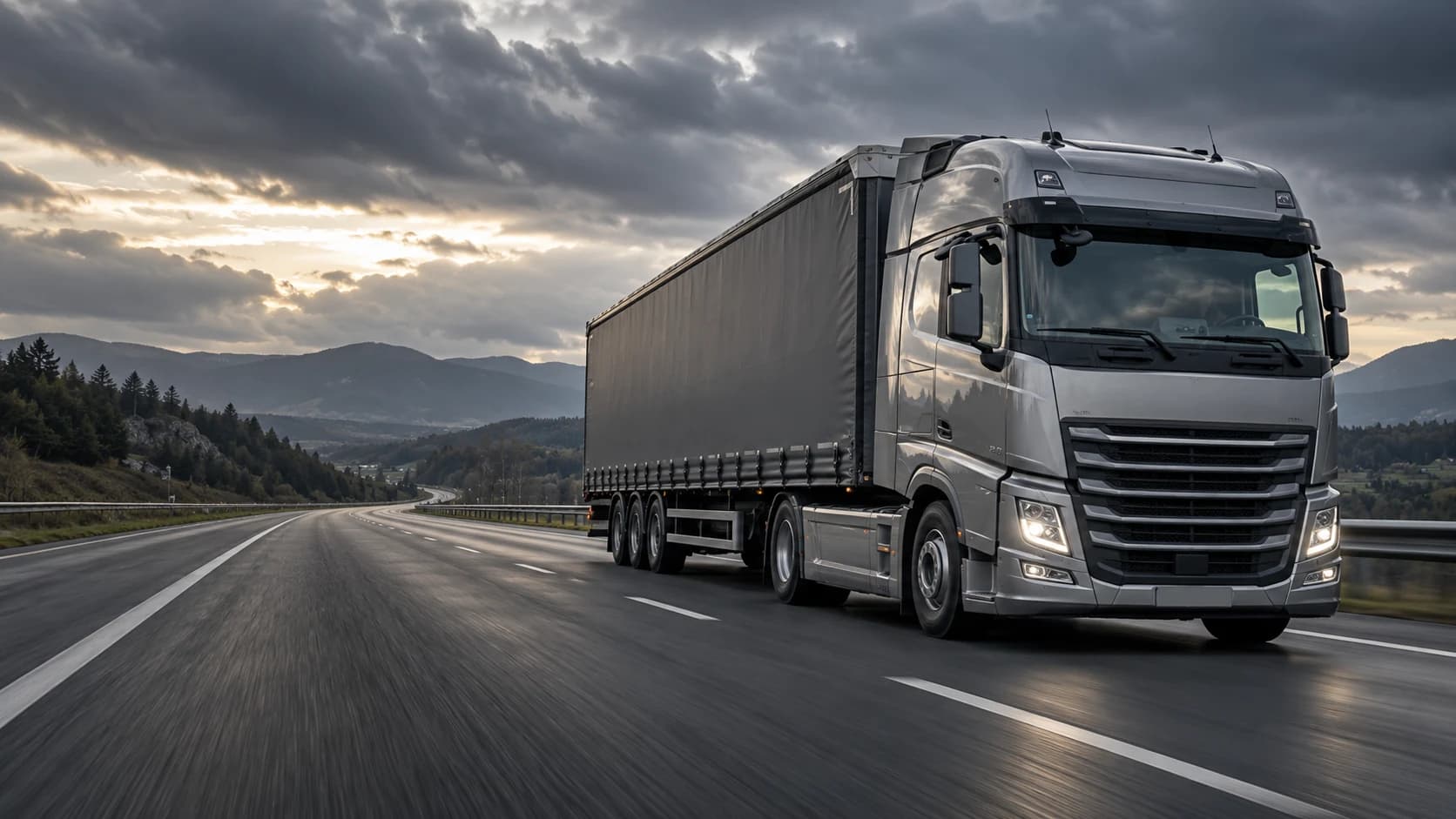 Imagine generată: TIR european argintiu pe autostradă